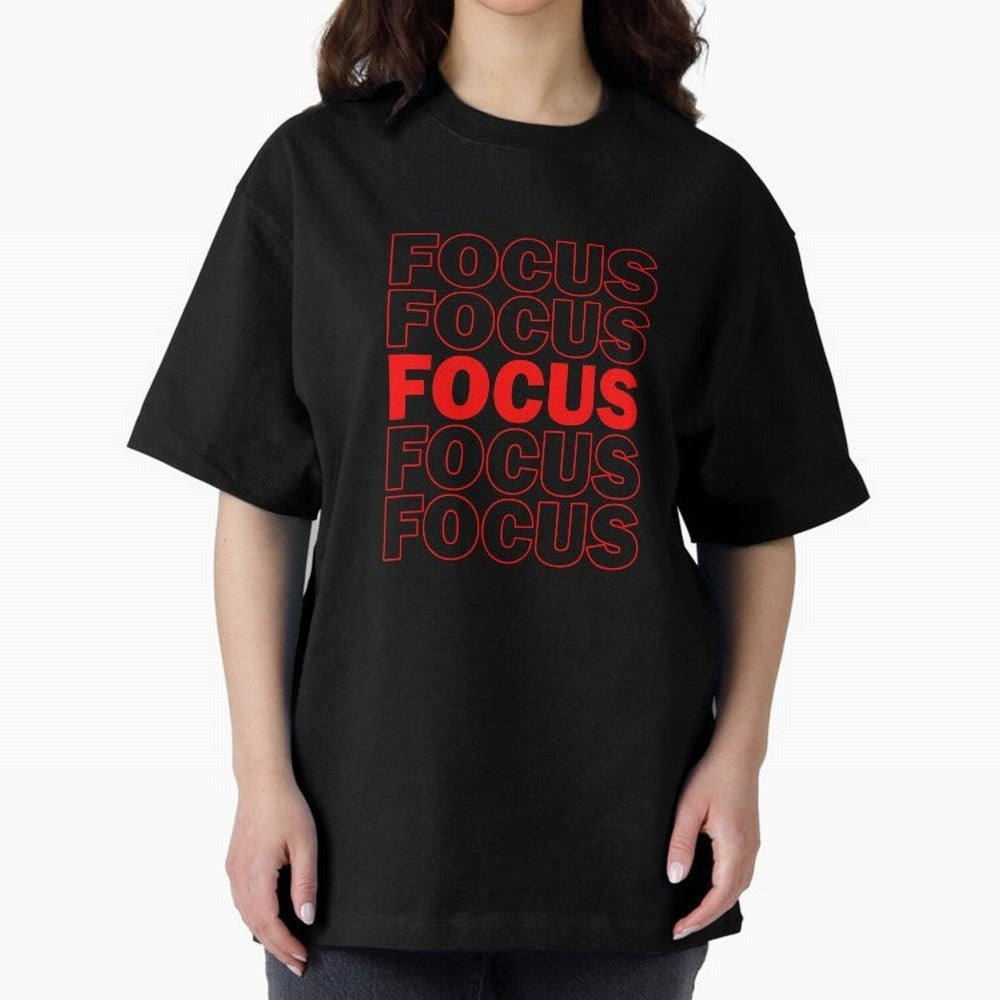 Focus Focus Focus (Red) Oversized T-Shirt Relive Match Day Hype around FIFA World Cup 2026 USA Canada Mexico, Mbappe, Brazil, Stadium Chants, National Pride, Trophy Dreams and Unforgettable Football Memories; Created for Match Day Parties, Soccer