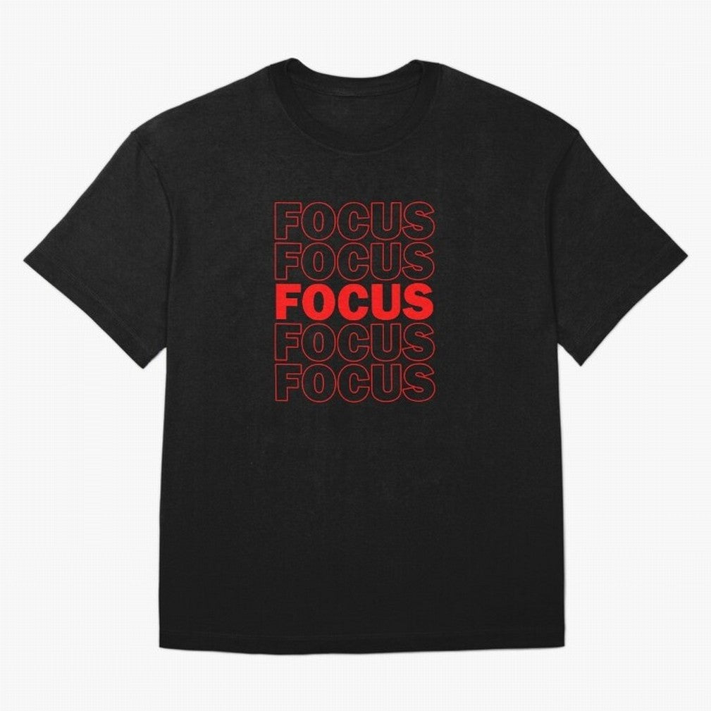 Focus Focus Focus (Red) Oversized T-Shirt Relive Match Day Hype around FIFA World Cup 2026 USA Canada Mexico, Mbappe, Brazil, Stadium Chants, National Pride, Trophy Dreams and Unforgettable Football Memories; Created for Match Day Parties, Soccer