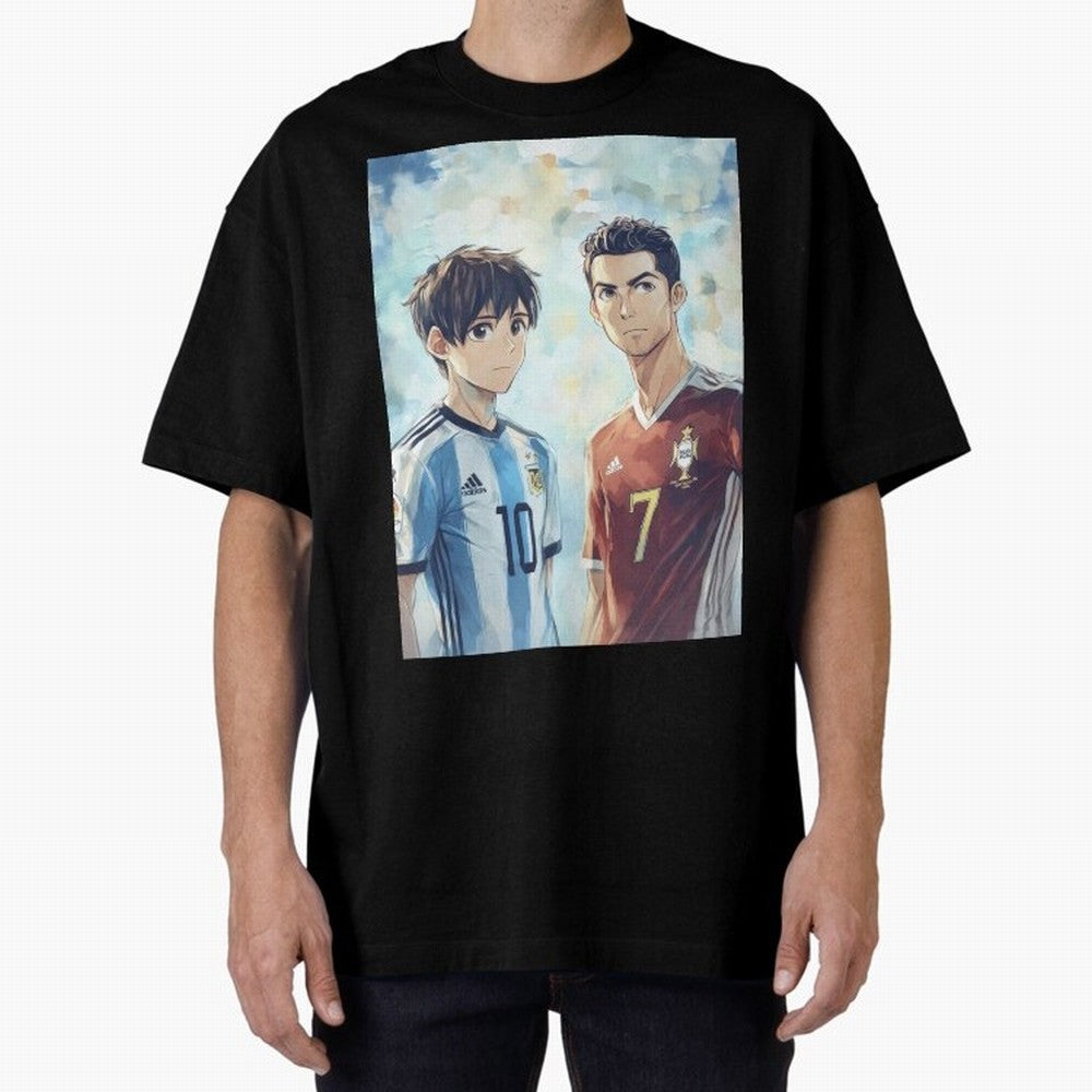 Lionel Messi and Cristiano Ronaldo Oversized T-Shirt Upgrade Match Day Hype around FIFA World Cup 2026 Group Stage, Haaland, England, Retro Football Energy, Iconic Rivalries, Trophy Chase Drama and Stadium Atmosphere; Built for Supporters Chasing