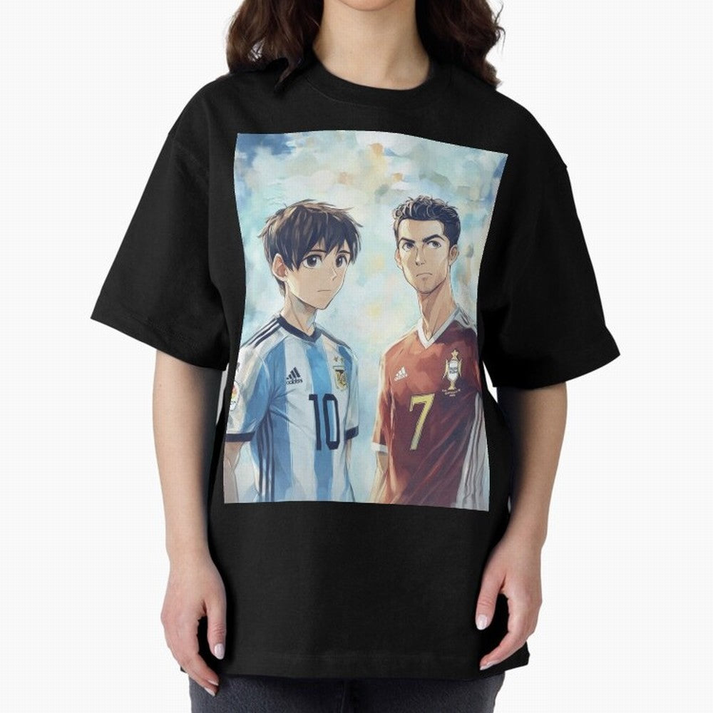 Lionel Messi and Cristiano Ronaldo Oversized T-Shirt Upgrade Match Day Hype around FIFA World Cup 2026 Group Stage, Haaland, England, Retro Football Energy, Iconic Rivalries, Trophy Chase Drama and Stadium Atmosphere; Built for Supporters Chasing