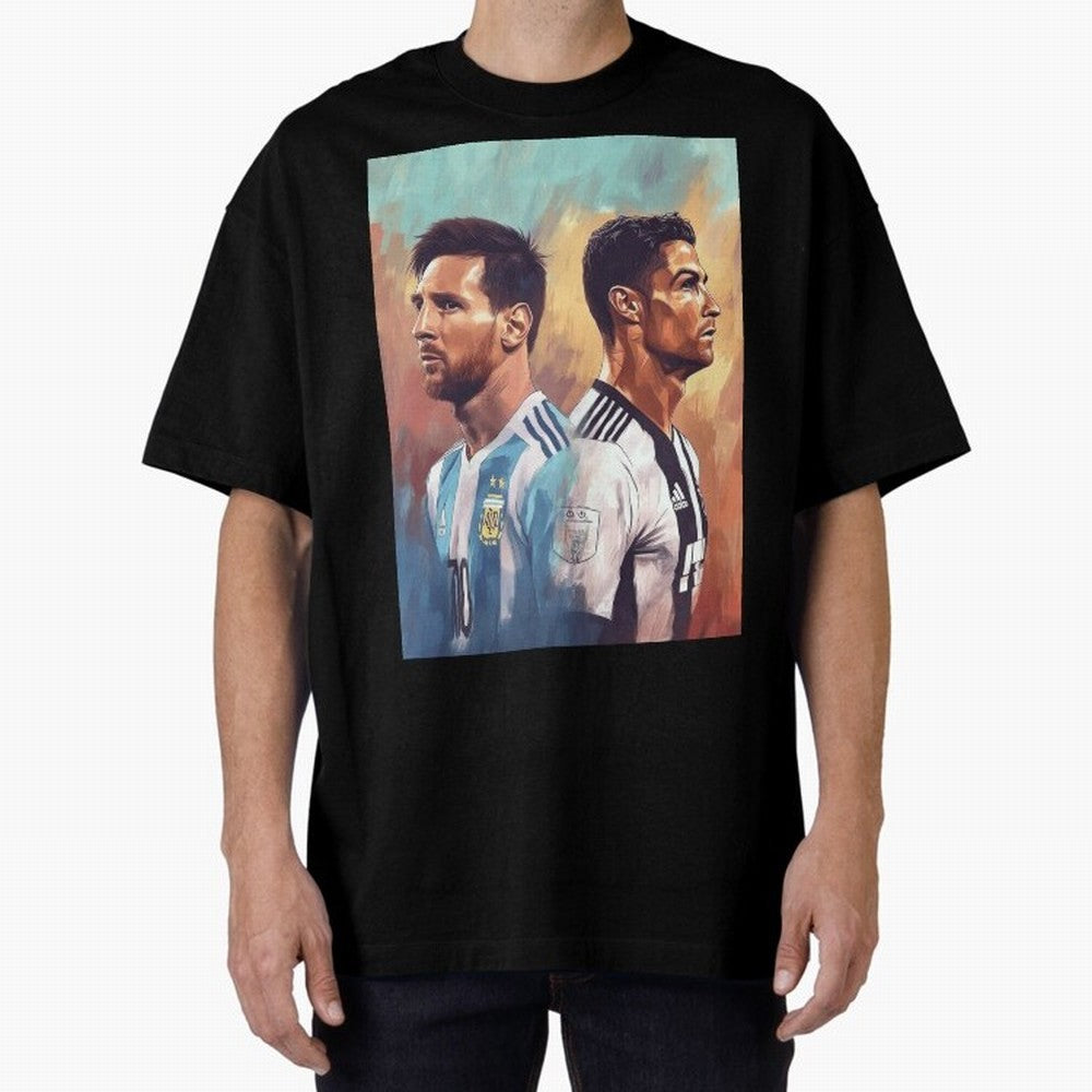 Lionel Messi and Cristiano Ronaldo Oversized T-Shirt Celebrate the Biggest Stage of FIFA World Cup 2026 USA Canada Mexico for Fans of Cristiano Ronaldo and Argentina, Bringing Game Day Rituals, Football Legends, Country Pride and the Road to the