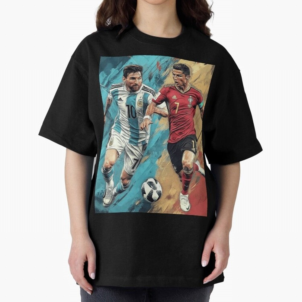 Lionel Messi and Cristiano Ronaldo Oversized T-Shirt Celebrate the Biggest Stage of FIFA World Cup 2026 Inspired by Neymar, England, France and Netherlands Energy, Sports Nostalgia, International Competition, Famous Players and Unforgettable
