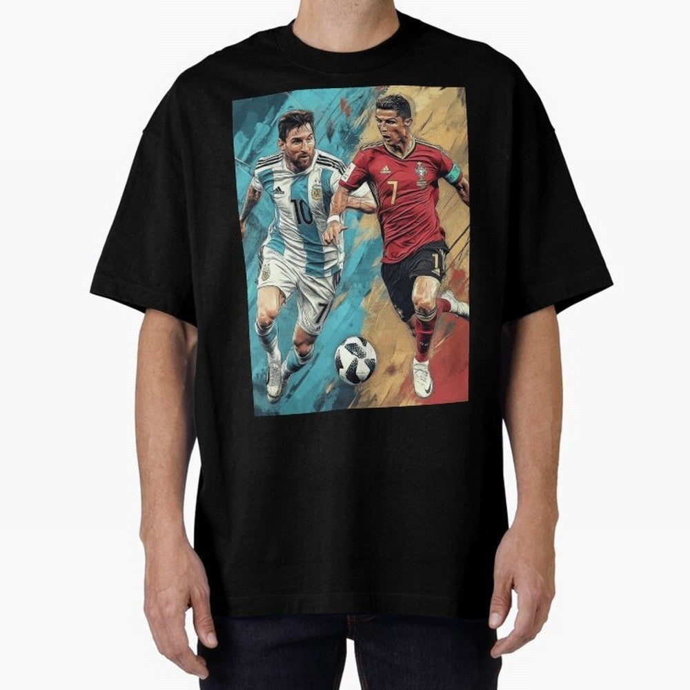 Lionel Messi and Cristiano Ronaldo Oversized T-Shirt Celebrate the Biggest Stage of FIFA World Cup 2026 Inspired by Neymar, England, France and Netherlands Energy, Sports Nostalgia, International Competition, Famous Players and Unforgettable