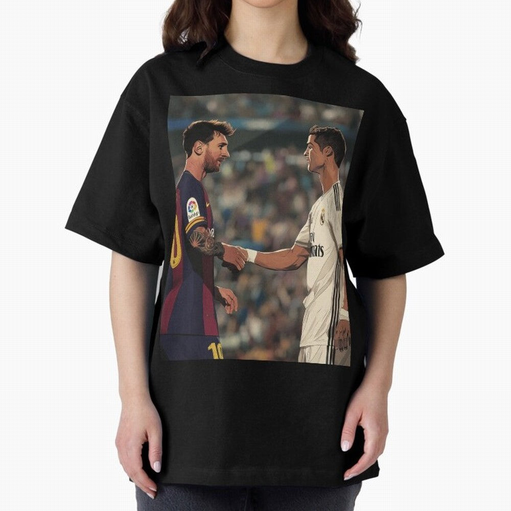 Lionel Messi and Cristiano Ronaldo Oversized T-Shirt Show Your Love for FIFA World Cup 2026 Group Stage Spirit, with Netherlands, Mbappe and Neymar, Goal Celebration Energy, Supporter Heritage, Football Icons and Worldwide Tournament Joy; Ideal for