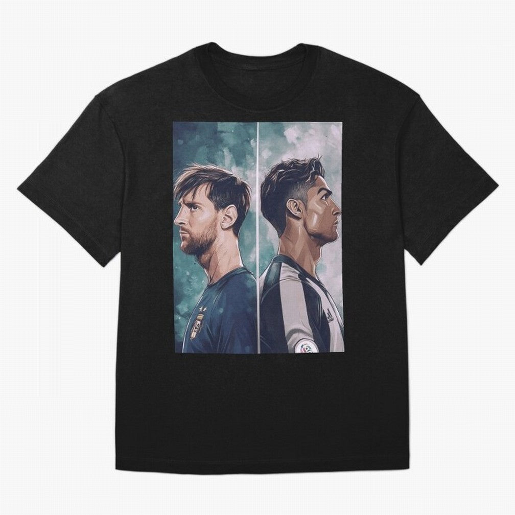 Lionel Messi and Cristiano Ronaldo Oversized T-Shirt Celebrate Rivalries and Pride in Match Day Hype around FIFA World Cup 2026 Group Stage, Mbappe and Neymar, Portugal, Spain and Germany, Match Day Excitement, Supporter Culture, Golden Goals and