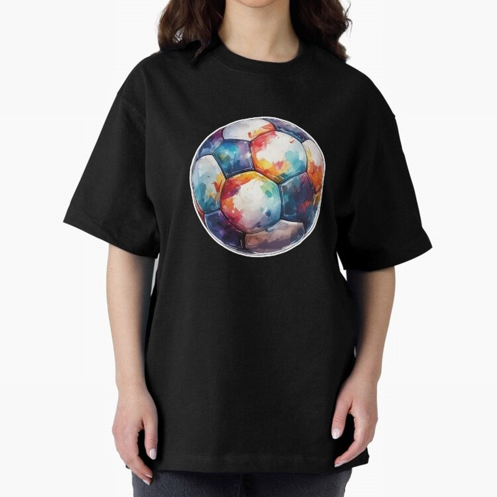 Football Soccer Ball Watercolor Illustration Drawing (Gray Blue BG) Oversized T-Shirt Show Your Stadium Side during FIFA World Cup 2026 Spirit, Capturing France, Cristiano Ronaldo, Haaland and CR7, Stadium Memories, Football Loyalty, International