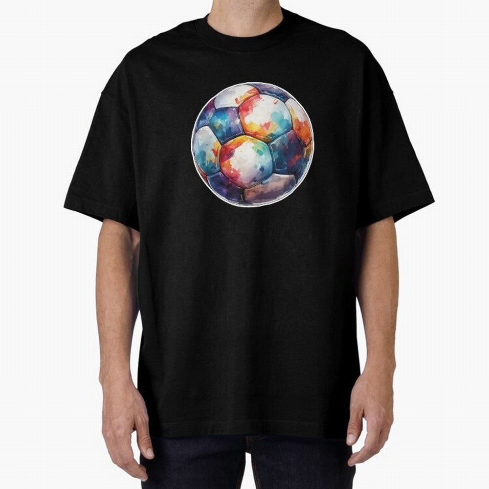 Football Soccer Ball Watercolor Illustration Drawing (Gray Blue BG) Oversized T-Shirt Show Your Stadium Side during FIFA World Cup 2026 Spirit, Capturing France, Cristiano Ronaldo, Haaland and CR7, Stadium Memories, Football Loyalty, International