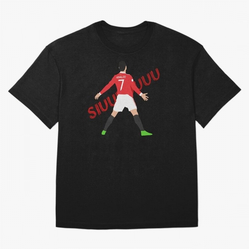 Cristano Ronaldo Celebration Block Art SIUUUU with text Oversized T-Shirt Show Support during FIFA World Cup 2026 Spirit, with Argentina and Brazil, Neymar, Haaland and Cristiano Ronaldo, Retro Football Energy, Iconic Rivalries, Trophy Chase Drama