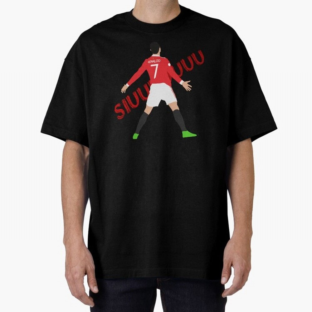 Cristano Ronaldo Celebration Block Art SIUUUU with text Oversized T-Shirt Show Support during FIFA World Cup 2026 Spirit, with Argentina and Brazil, Neymar, Haaland and Cristiano Ronaldo, Retro Football Energy, Iconic Rivalries, Trophy Chase Drama