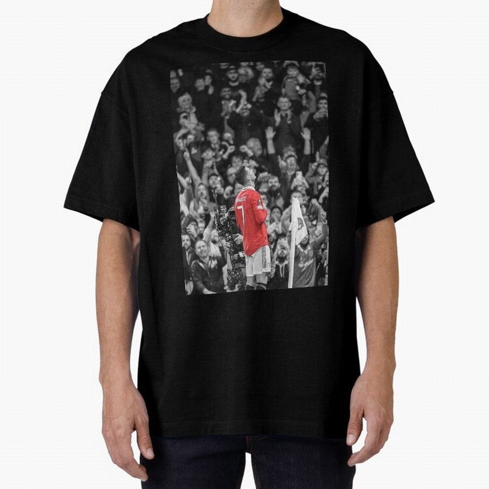 Cristiano Ronaldo Manchester United Oversized T-Shirt Celebrate Supporters United by Global Football Passion for FIFA World Cup 2026 USA Canada Mexico, Filled with Mbappe, Germany, Worldwide Fan Energy, Dramatic Goals, Stadium Lights and