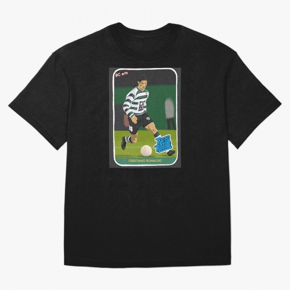 Sporting Lisbon Cristiano Ronaldo Rookie Card Artwork Oversized T-Shirt Relive the Noise and Pride of Global Football Passion for FIFA World Cup 2026 Group Stage, Centered on Neymar, Haaland and Cristiano Ronaldo, Spain, Football Festival