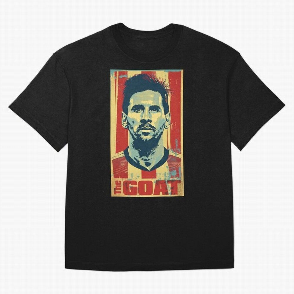 Messi The GOAT Graphic poster design Oversized T-Shirt Make Game Day About Global Football Passion for FIFA World Cup 2026, Filled with CR7, Argentina and Brazil, Football History, Final Match Energy, Crowd Noise and Once in a Lifetime Moments;