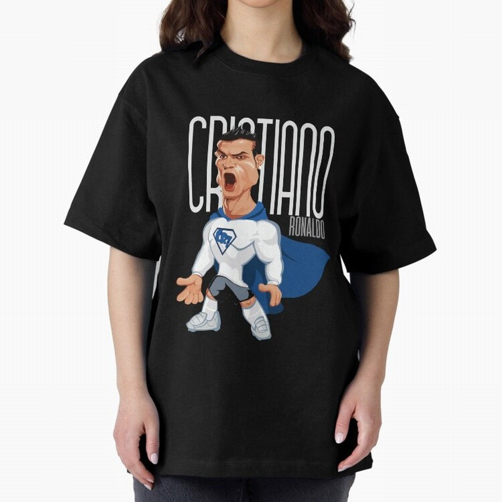 Commic Caricature of Cristiano Ronaldino 'CR7' Oversized T-Shirt Celebrate Golden Goal Energy in FIFA World Cup 2026 USA Canada Mexico Capturing Cristiano Ronaldo, Haaland and CR7, Argentina, France and Brazil Energy, Match Day Excitement,