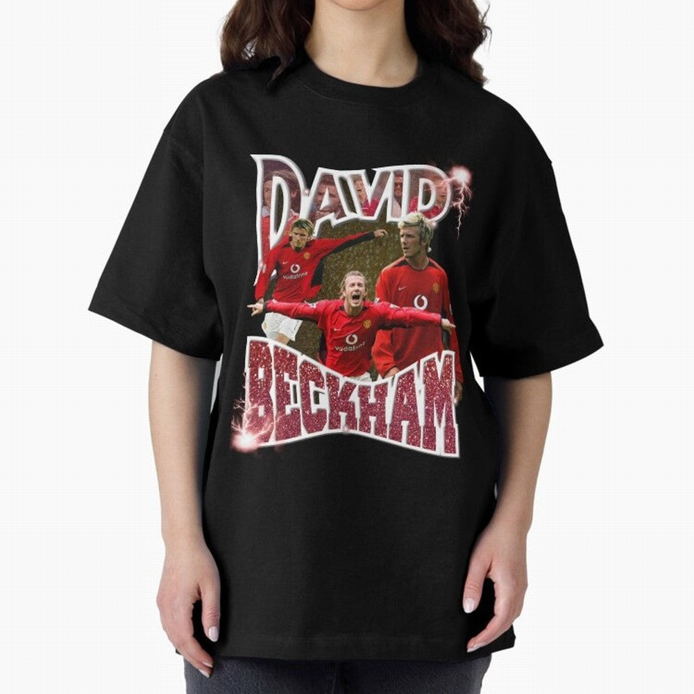 David Beckham Graphic Tee Oversized T-Shirt Feel Match Day Hype around FIFA World Cup 2026 USA Canada Mexico, Messi, Germany, Vintage Soccer Flavor, Modern Football Stars, National Flags and Final Night Emotion; Great for Watch Parties, Sports