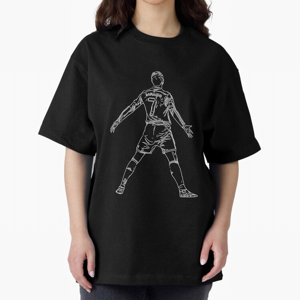 CR7 Cristiano Ronaldo Signature Celebration Siuuuuu Line Art White Oversized T-Shirt Feel FIFA World Cup 2026 for Fans of Neymar and France, Bringing Sports Nostalgia, International Competition, Famous Players and Unforgettable Victories; Ideal for