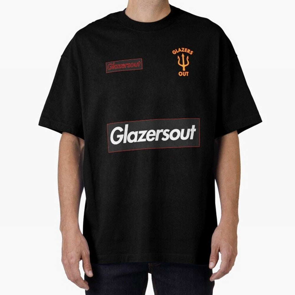 GlazersOut Red Manchester Kit V-Neck Oversized T-Shirt Join FIFA World Cup 2026 Group Stage Spirit, with England, France and Netherlands, Neymar, Haaland and Cristiano Ronaldo, Retro Football Energy, Iconic Rivalries, Trophy Chase Drama and Stadium