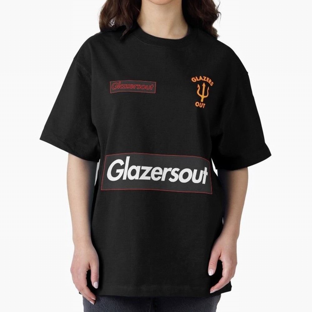 GlazersOut Red Manchester Kit V-Neck Oversized T-Shirt Join FIFA World Cup 2026 Group Stage Spirit, with England, France and Netherlands, Neymar, Haaland and Cristiano Ronaldo, Retro Football Energy, Iconic Rivalries, Trophy Chase Drama and Stadium