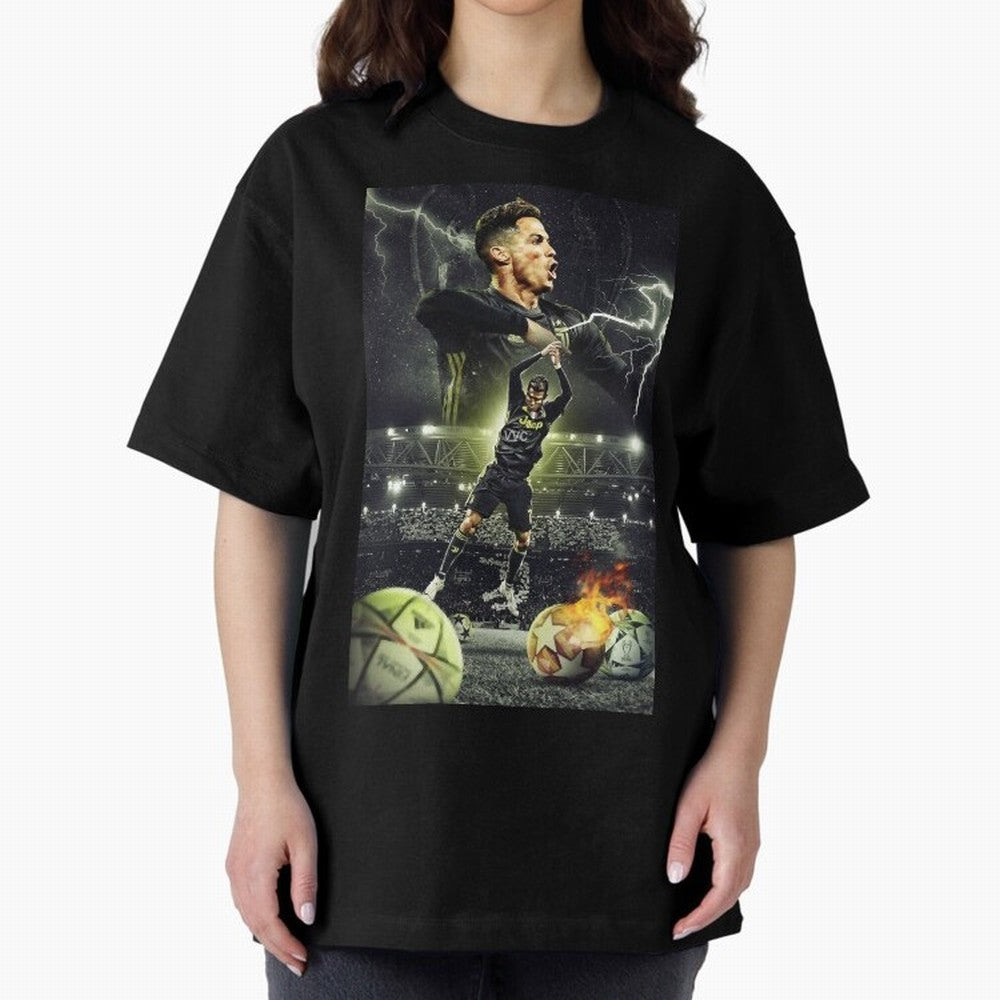 Ronaldo Illustration Oversized T-Shirt Discover FIFA World Cup 2026 for Fans of Messi, Neymar and Mbappe and Germany, Bringing Football Passion, Legendary Performances, Festival Vibes and Supporter Community; Perfect for People Who Love Argentina,