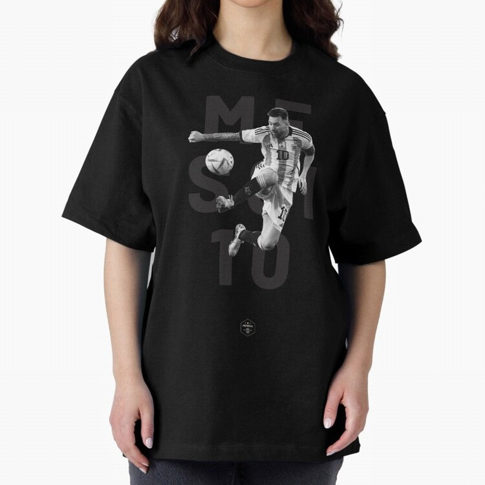 Lionel Messi Oversized T-Shirt Bring Champion Energy into Global Football Passion for FIFA World Cup 2026 Group Stage, Highlighting Haaland and Mbappe, France, Retro Football Energy, Iconic Rivalries, Trophy Chase Drama and Stadium Atmosphere;