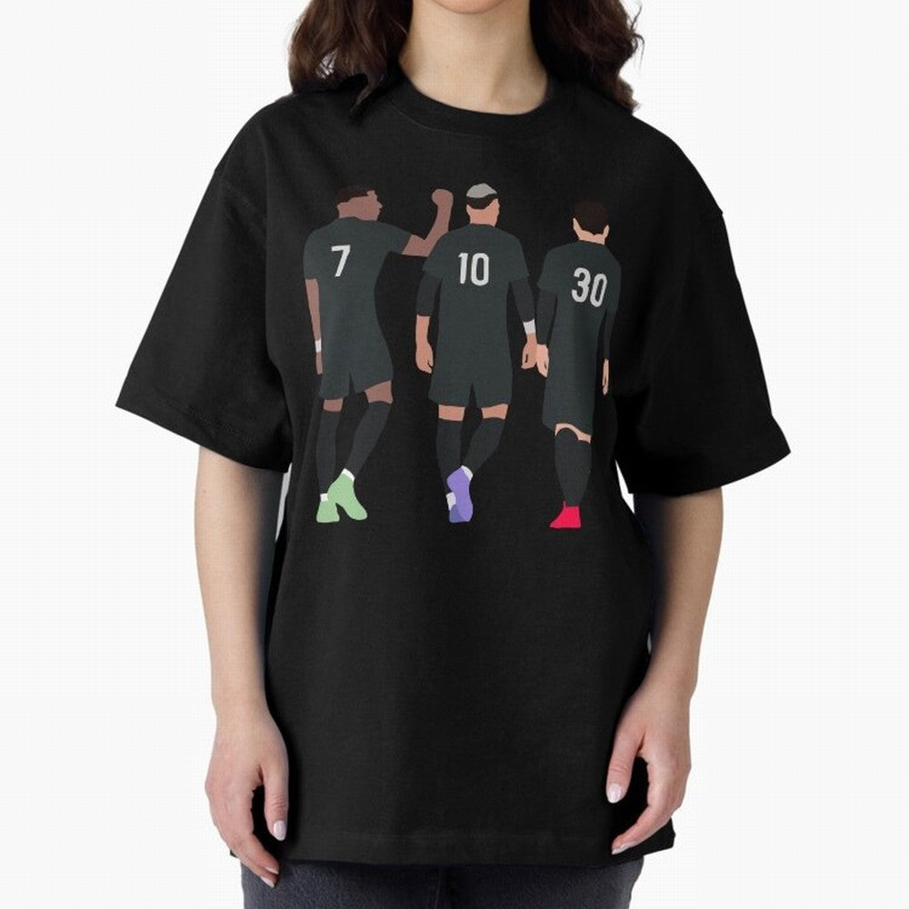 Messi Neymar France Football Players Trio Mmn #y79 Oversized T-Shirt Elevate the FIFA World Cup 2026 USA Canada Mexico Journey through Messi Highlights, Spain Pride, Supporter Pride, Iconic Celebrations, Legendary Names and Global Match Day Energy;