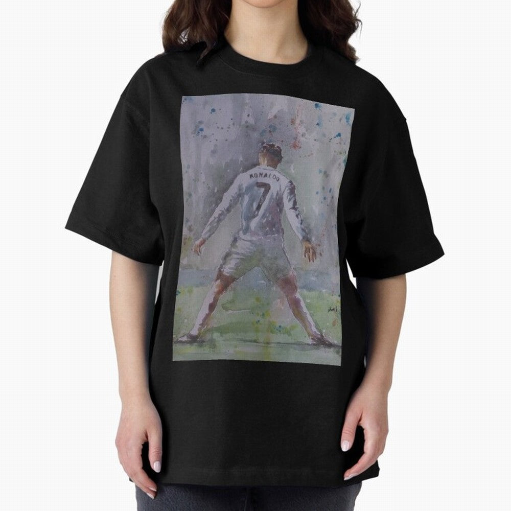 Cristiano Ronaldo - Portrait 2 Oversized T-Shirt Spotlight the FIFA World Cup 2026 USA Canada Mexico Journey through Haaland Highlights, Spain Pride, Global Supporter Spirit, Legendary Goals, National Colors and Tournament Celebration; Perfect for