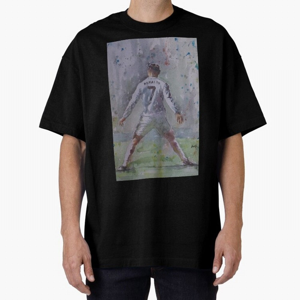 Cristiano Ronaldo - Portrait 2 Oversized T-Shirt Spotlight the FIFA World Cup 2026 USA Canada Mexico Journey through Haaland Highlights, Spain Pride, Global Supporter Spirit, Legendary Goals, National Colors and Tournament Celebration; Perfect for