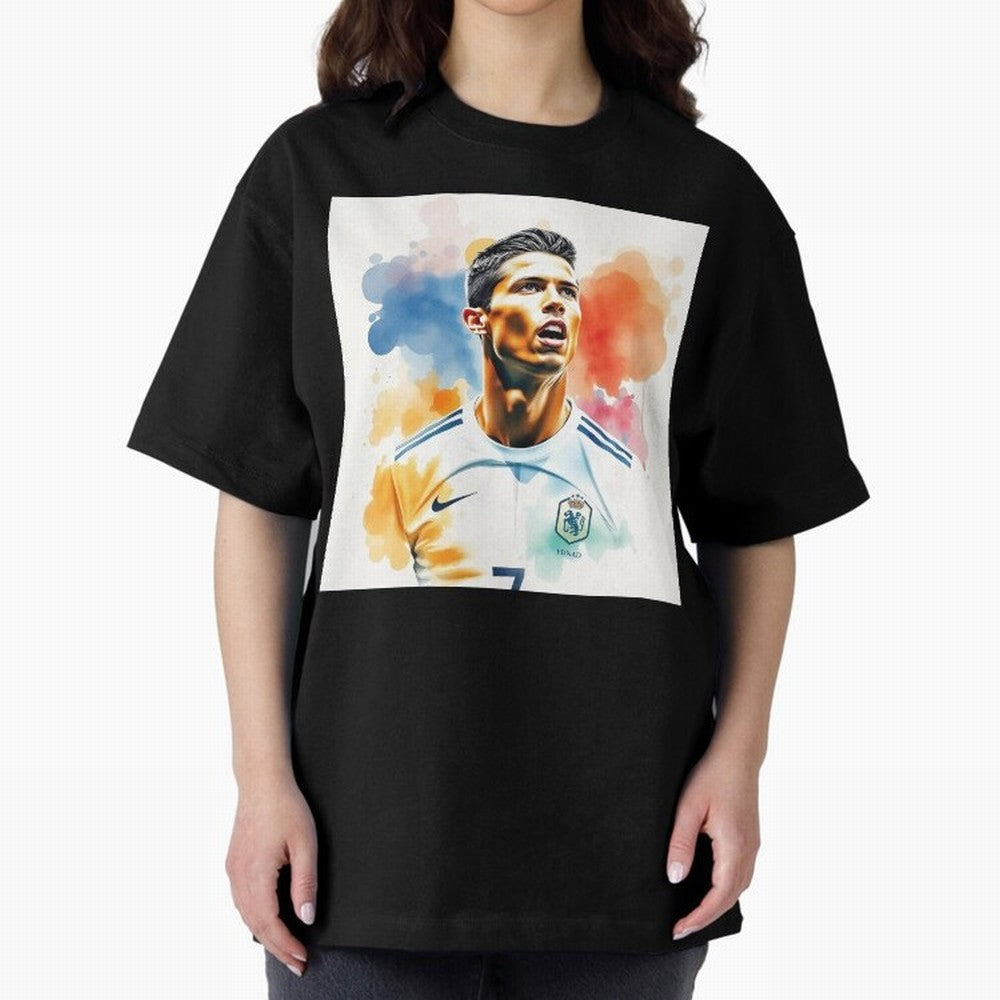 Cristiano Ronaldo Watercolor Panting Oversized T-Shirt Show Your Stadium Side during Global Football Passion for FIFA World Cup 2026 Group Stage, Filled with Messi, Neymar and Mbappe, Brazil, Football History, Final Match Energy, Crowd Noise and