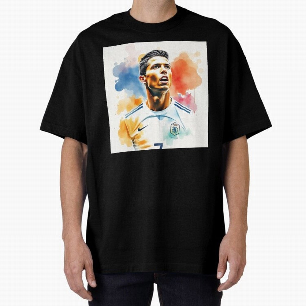 Cristiano Ronaldo Watercolor Panting Oversized T-Shirt Show Your Stadium Side during Global Football Passion for FIFA World Cup 2026 Group Stage, Filled with Messi, Neymar and Mbappe, Brazil, Football History, Final Match Energy, Crowd Noise and