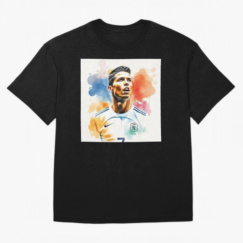 Cristiano Ronaldo Watercolor Panting Oversized T-Shirt Show Your Stadium Side during Global Football Passion for FIFA World Cup 2026 Group Stage, Filled with Messi, Neymar and Mbappe, Brazil, Football History, Final Match Energy, Crowd Noise and