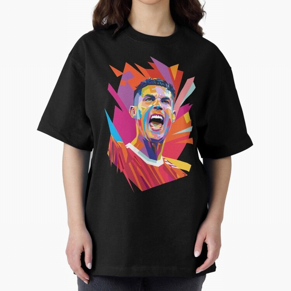 Cristiano Ronaldo Pop Art WPAP Oversized T-Shirt Capture Global Football Passion for FIFA World Cup 2026 USA Canada Mexico, Capturing Messi, CR7 and Mbappe, England, France and Netherlands, Global Supporter Spirit, Legendary Goals, National Colors