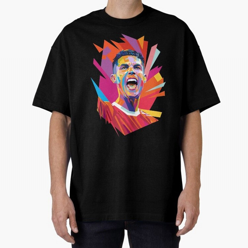 Cristiano Ronaldo Pop Art WPAP Oversized T-Shirt Capture Global Football Passion for FIFA World Cup 2026 USA Canada Mexico, Capturing Messi, CR7 and Mbappe, England, France and Netherlands, Global Supporter Spirit, Legendary Goals, National Colors