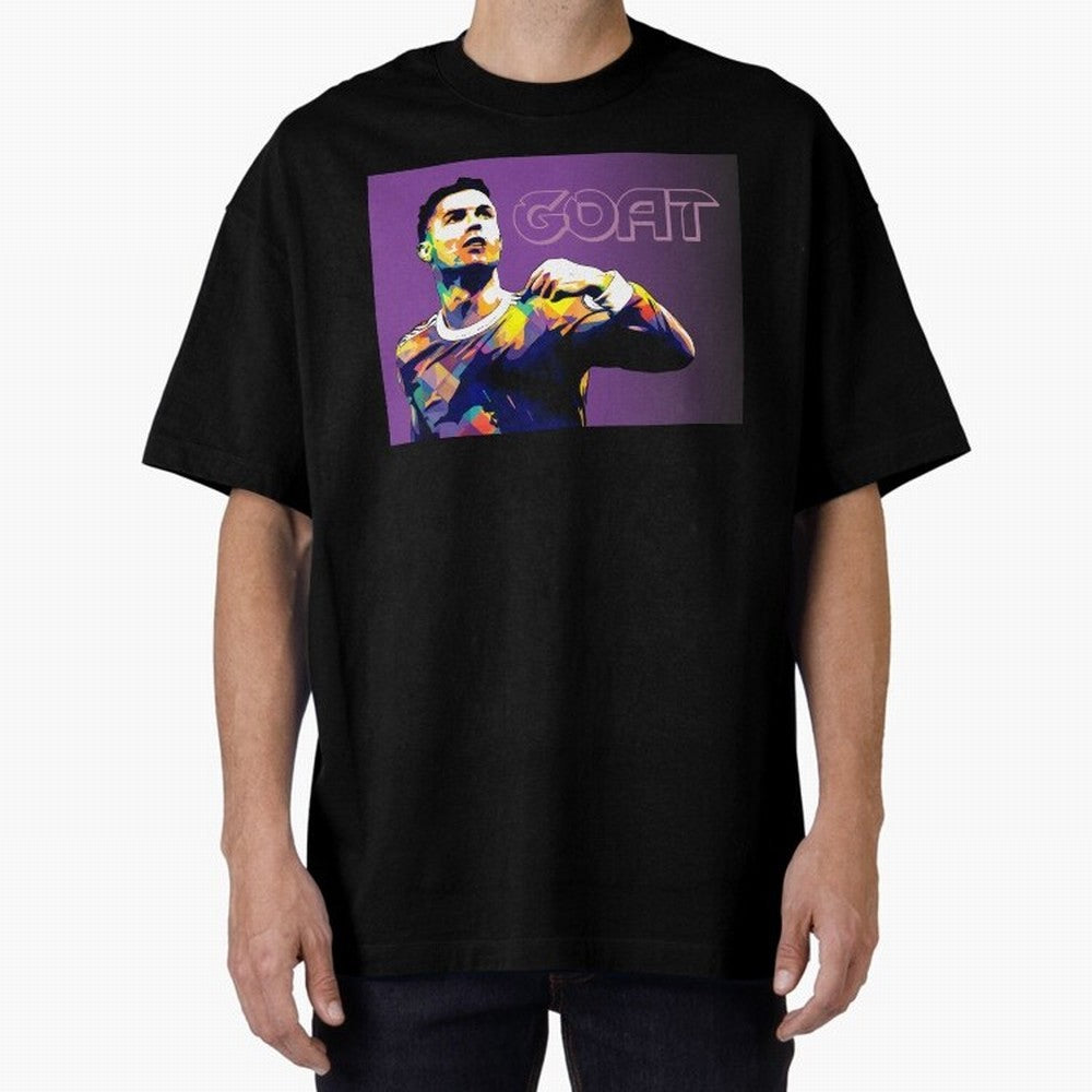 Cristiano Ronaldo Goat Popart Oversized T-Shirt Follow FIFA World Cup 2026 Centered on CR7 and Messi, France and Portugal Energy, Goal Celebration Energy, Supporter Heritage, Football Icons and Worldwide Tournament Joy; Made for Die Hard