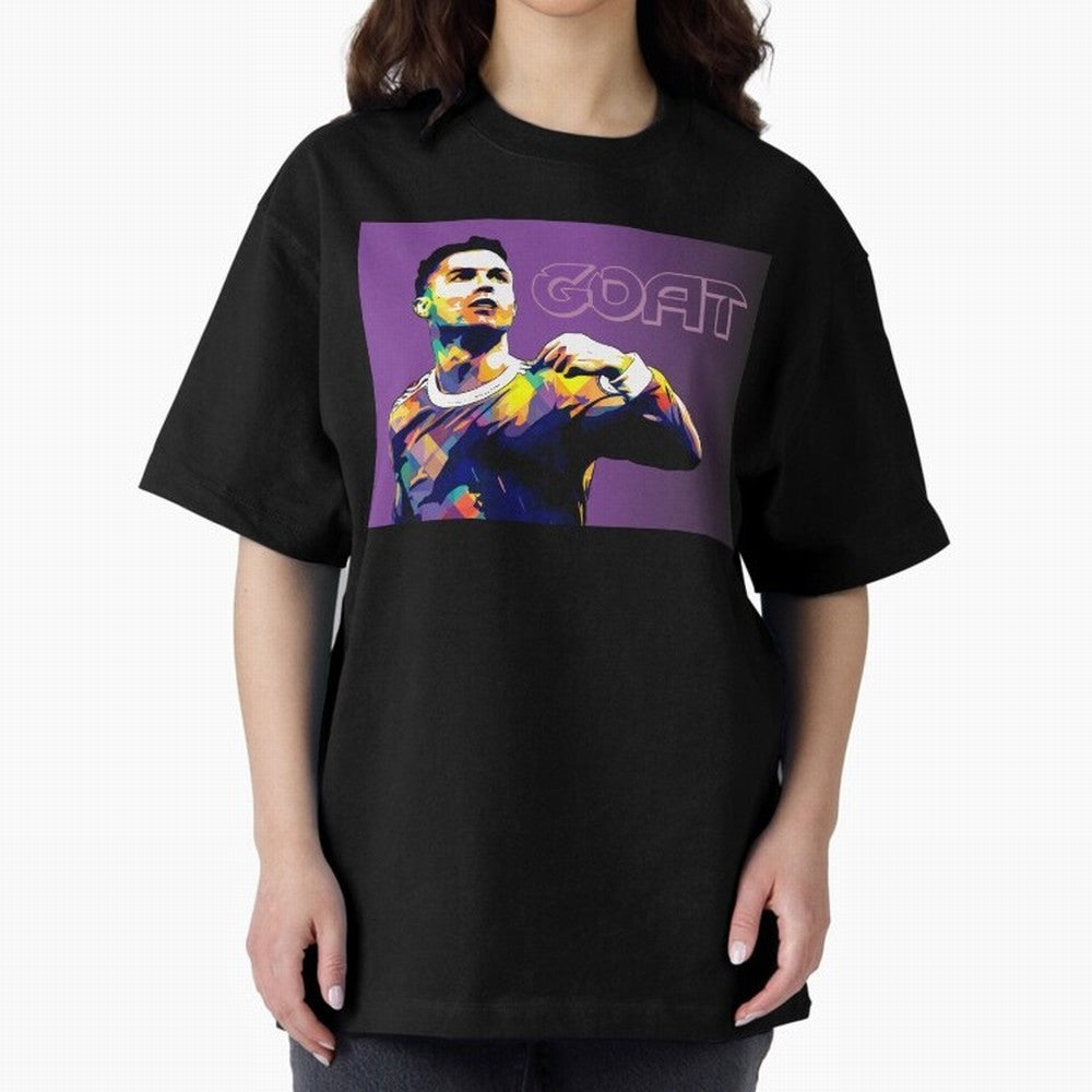 Cristiano Ronaldo Goat Popart Oversized T-Shirt Follow FIFA World Cup 2026 Centered on CR7 and Messi, France and Portugal Energy, Goal Celebration Energy, Supporter Heritage, Football Icons and Worldwide Tournament Joy; Made for Die Hard