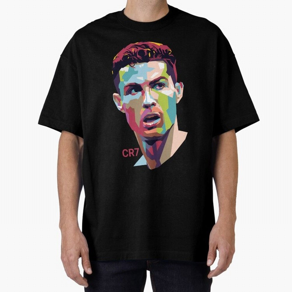 Cristiano Ronaldo Pop Art Portrait Oversized T-Shirt Relive Legendary Nights from Match Day Hype around FIFA World Cup 2026 Group Stage, Mbappe, Netherlands, Classic Soccer Heritage, Championship Pressure, Fan Loyalty and International Pride; Made