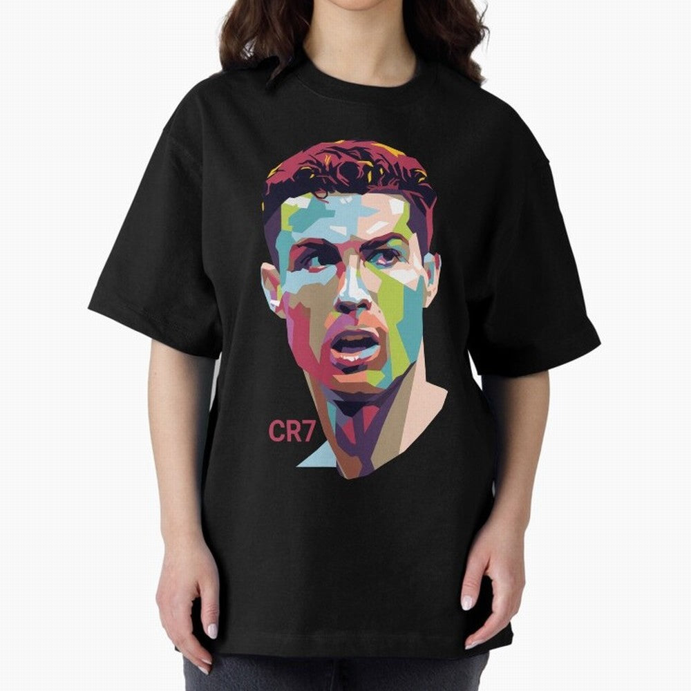 Cristiano Ronaldo Pop Art Portrait Oversized T-Shirt Relive Legendary Nights from Match Day Hype around FIFA World Cup 2026 Group Stage, Mbappe, Netherlands, Classic Soccer Heritage, Championship Pressure, Fan Loyalty and International Pride; Made