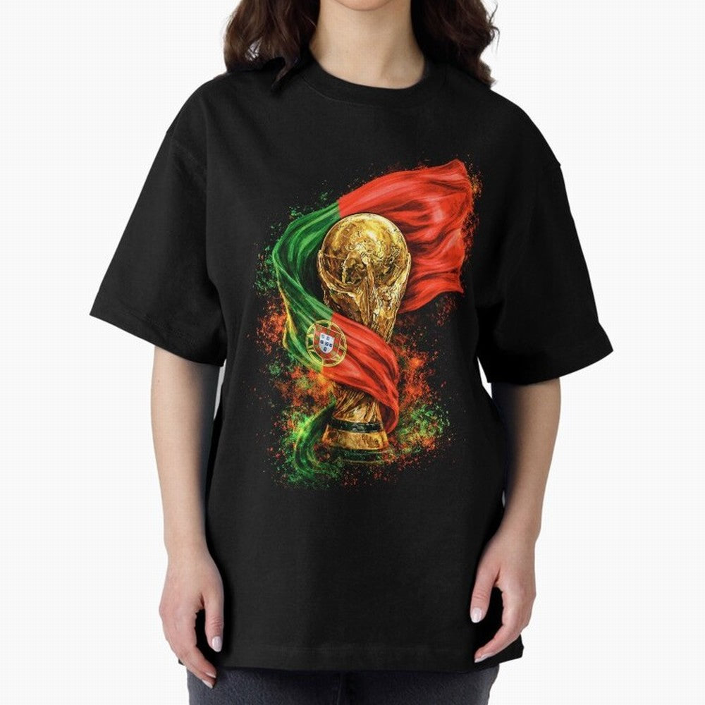 Portugal Football National Pride Oversized T-Shirt Honor Football Greatness during Match Day Hype around FIFA World Cup 2026, CR7 and Messi, Portugal, Vintage Soccer Flavor, Modern Football Stars, National Flags and Final Night Emotion; Ideal for