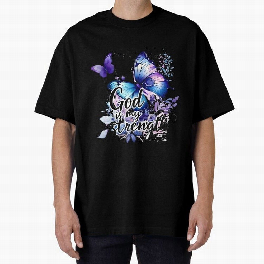 God is My Strength - Blue Butterfly Watercolor Art Oversized T-Shirt Bring Global Tournament Vibes to FIFA World Cup 2026 for Fans of Cristiano Ronaldo and England and Germany, Bringing Classic Soccer Heritage, Championship Pressure, Fan Loyalty