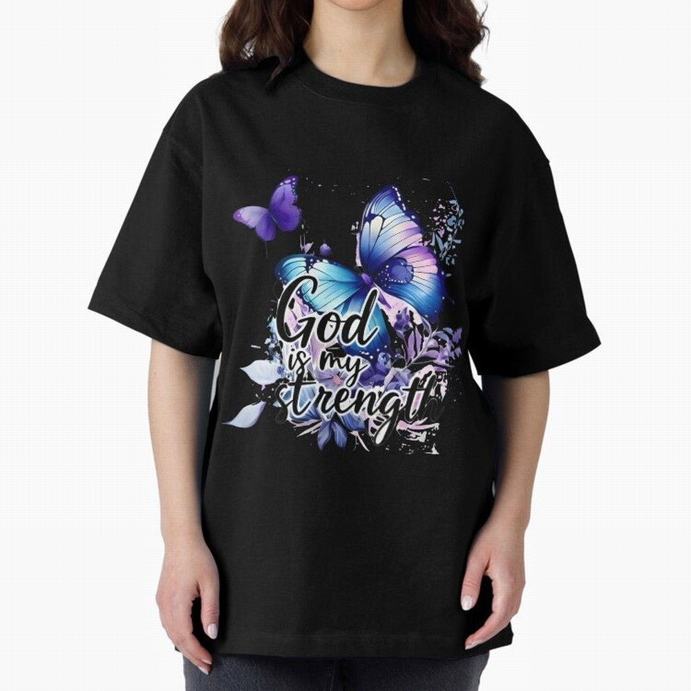 God is My Strength - Blue Butterfly Watercolor Art Oversized T-Shirt Bring Global Tournament Vibes to FIFA World Cup 2026 for Fans of Cristiano Ronaldo and England and Germany, Bringing Classic Soccer Heritage, Championship Pressure, Fan Loyalty