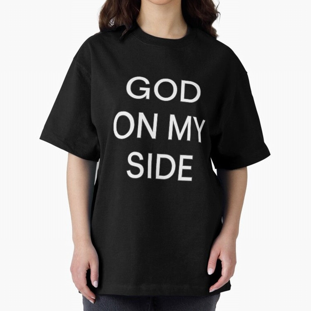 God On My Side - Minimalist Christian Outline Typography Oversized T-Shirt Keep Football History Alive during Global Football Passion for FIFA World Cup 2026 Group Stage, Capturing Cristiano Ronaldo, France, Match Day Excitement, Supporter Culture,