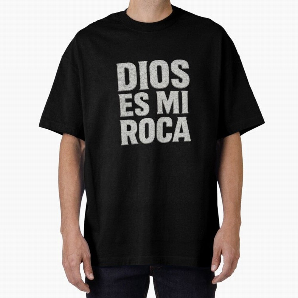 DIOS ES MI ROCA - White Stone Typography - Christian Oversized T-Shirt Enjoy FIFA World Cup 2026 Group Stage Spirit, Filled with Spain, Neymar, Haaland and Cristiano Ronaldo, Goal Celebration Energy, Supporter Heritage, Football Icons and Worldwide