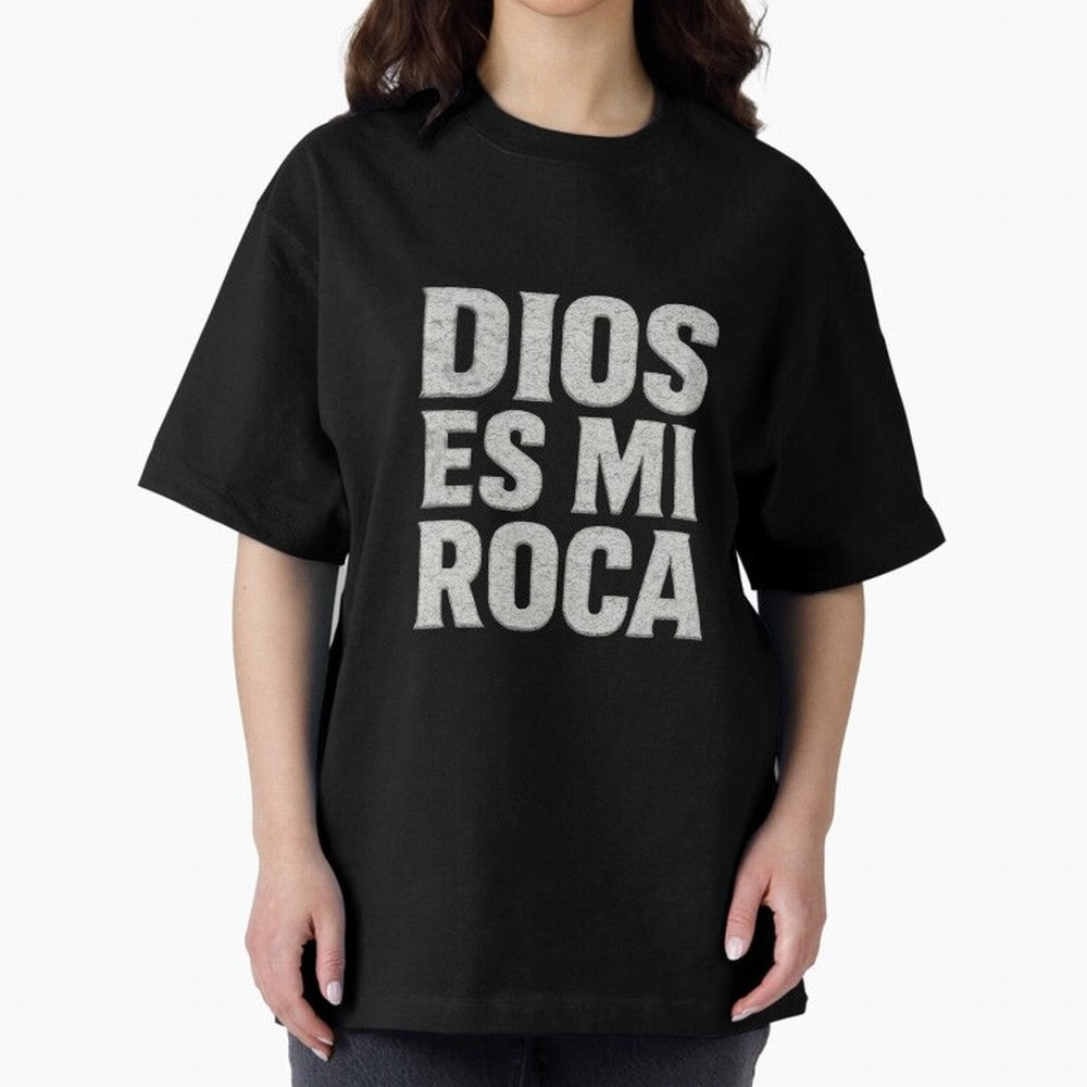DIOS ES MI ROCA - White Stone Typography - Christian Oversized T-Shirt Enjoy FIFA World Cup 2026 Group Stage Spirit, Filled with Spain, Neymar, Haaland and Cristiano Ronaldo, Goal Celebration Energy, Supporter Heritage, Football Icons and Worldwide