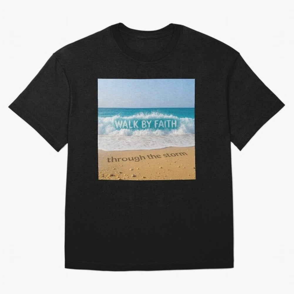 WALK BY FAITH - Through the Storm - Ocean Wave Art Oversized T-Shirt Show Match Day Excitement for FIFA World Cup 2026 Group Stage Spirit, Celebrating Spain, Mbappe, Soccer Culture, Superstar Moments, National Team Dreams and Competitive Fire;