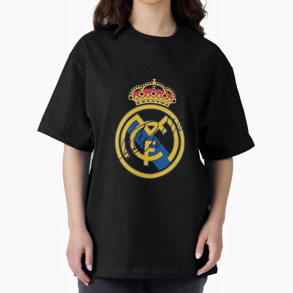 Real Madrid C.F. crest with Cristiano Ronaldo's autograph Oversized T-Shirt Cheer through Every Moment of FIFA World Cup 2026 Group Stage Filled with Mbappe, England and Germany Energy, Football Passion, Legendary Performances, Festival Vibes and