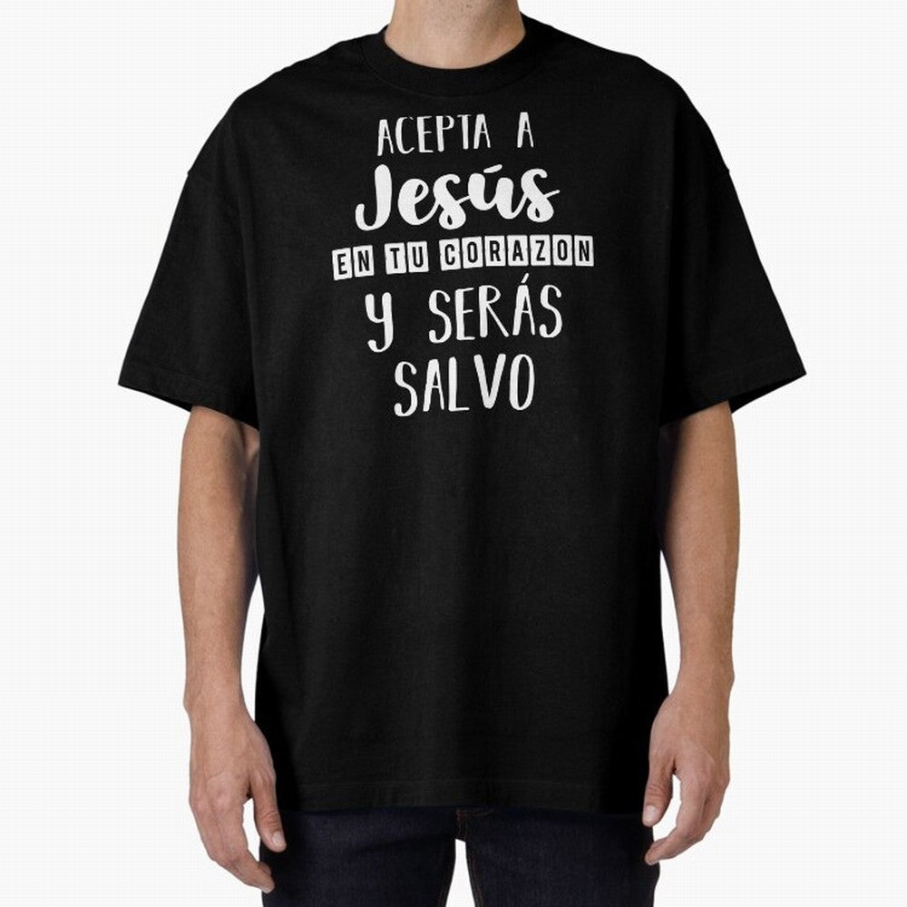Acepta a Jes¨²s en tu Corazon Mensaje Cristianos Dios Spanish Oversized T-Shirt Showcase FIFA World Cup 2026 USA Canada Mexico Inspired by Mbappe, Portugal, Spain and Germany Energy, Retro Football Energy, Iconic Rivalries, Trophy Chase Drama and