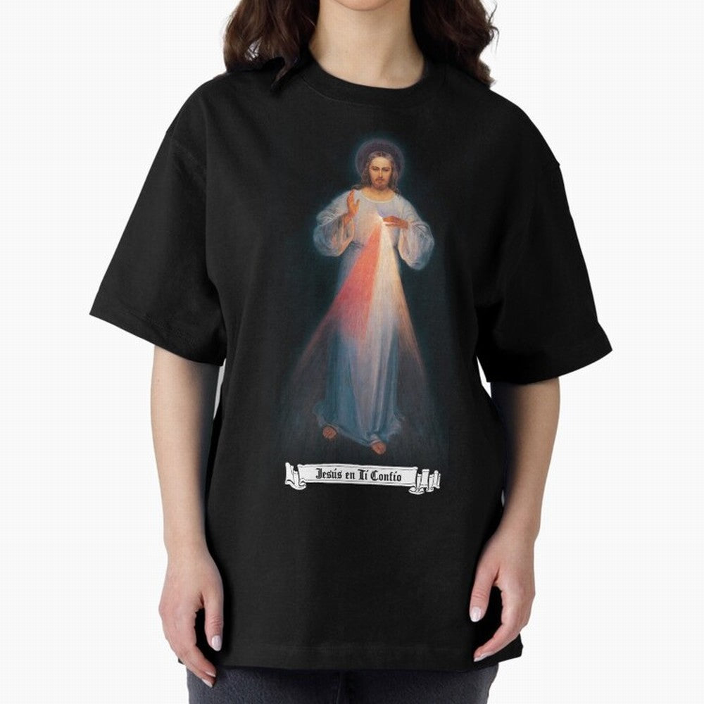 Imagen de la Divina Misericordia, JES¨²S EN T¨ª CONF¨ªO regalos cat¨®licos y cristianos, Oversized T-Shirt Celebrate the Road through FIFA World Cup 2026 Filled with Messi, France and Portugal Energy, Football Festival Excitement, Trophy Ambitions,