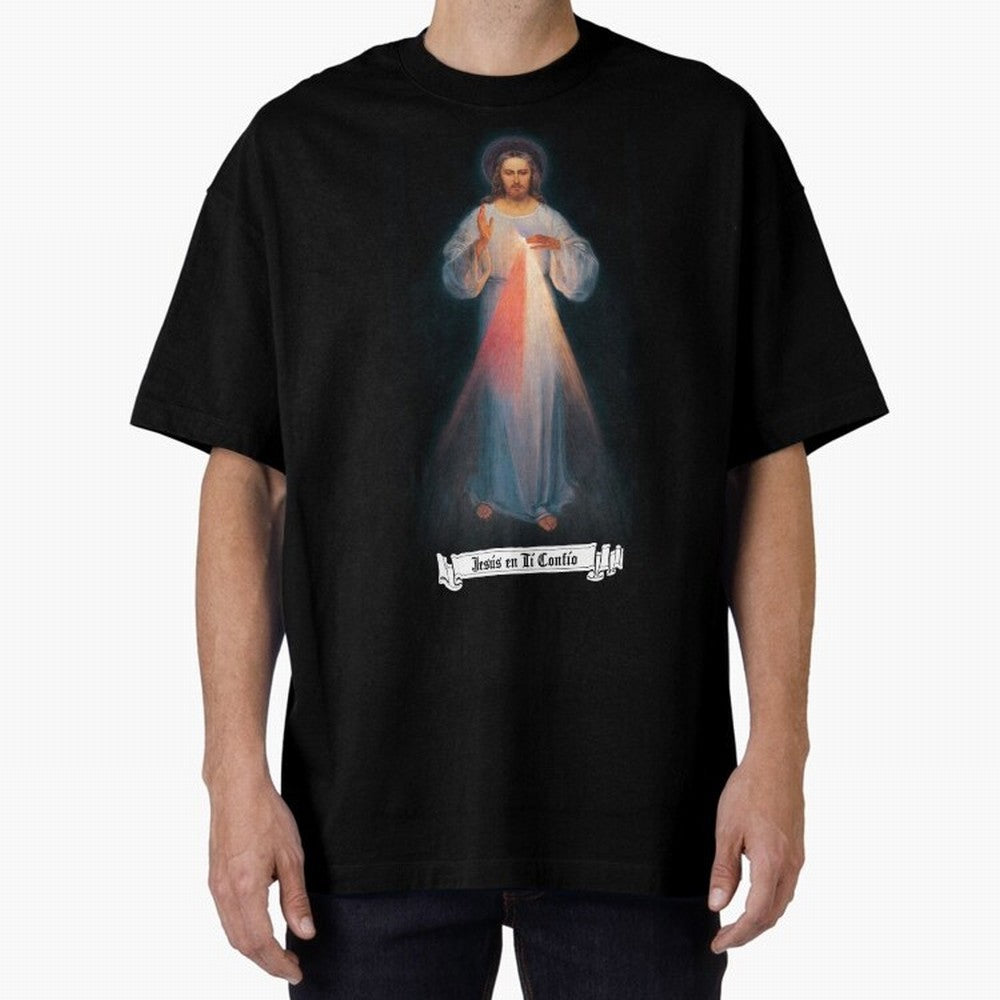 Imagen de la Divina Misericordia, JES¨²S EN T¨ª CONF¨ªO regalos cat¨®licos y cristianos, Oversized T-Shirt Celebrate the Road through FIFA World Cup 2026 Filled with Messi, France and Portugal Energy, Football Festival Excitement, Trophy Ambitions,