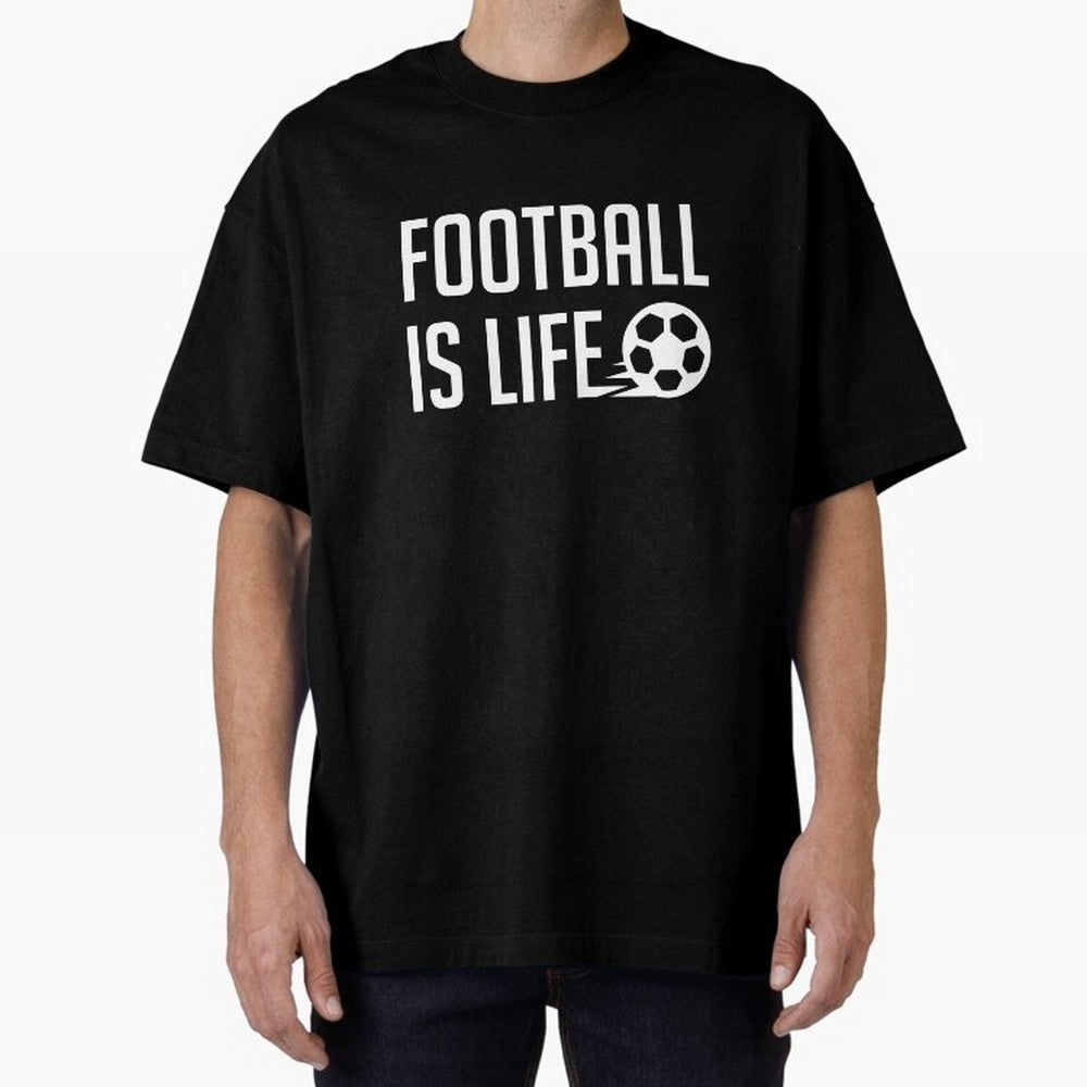 Football Is Life (Red BG) Oversized T-Shirt Feel Global Football Passion for FIFA World Cup 2026, Driven by Haaland, Brazil, Football Passion, Legendary Performances, Festival Vibes and Supporter Community; Ideal for Football Dads, Football Moms,
