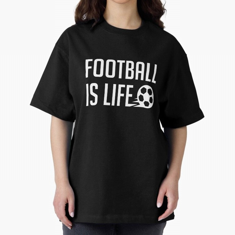 Football Is Life (Red BG) Oversized T-Shirt Feel Global Football Passion for FIFA World Cup 2026, Driven by Haaland, Brazil, Football Passion, Legendary Performances, Festival Vibes and Supporter Community; Ideal for Football Dads, Football Moms,