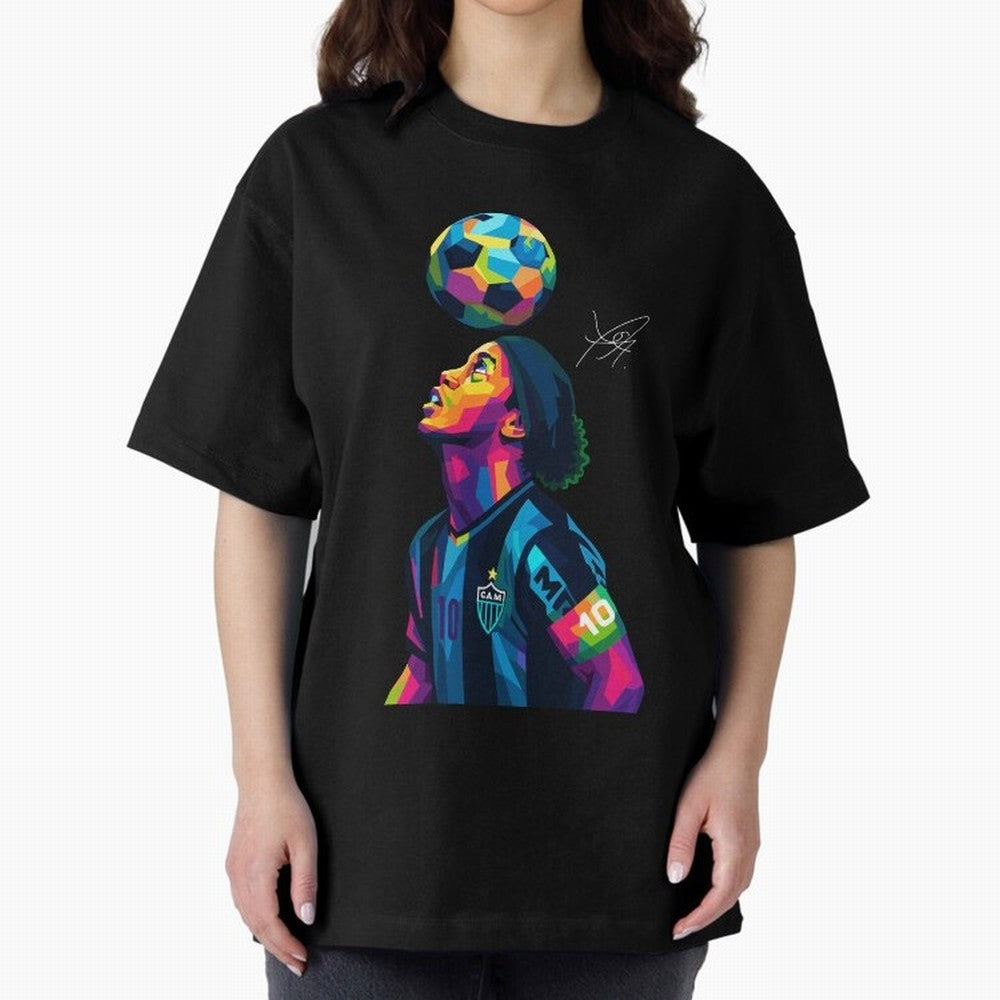 Ronaldinho Wpap Art Oversized T-Shirt Celebrate Fan Favorites in Global Football Passion for FIFA World Cup 2026, Featuring Neymar, Haaland and Cristiano Ronaldo, Portugal, Sports Nostalgia, International Competition, Famous Players and