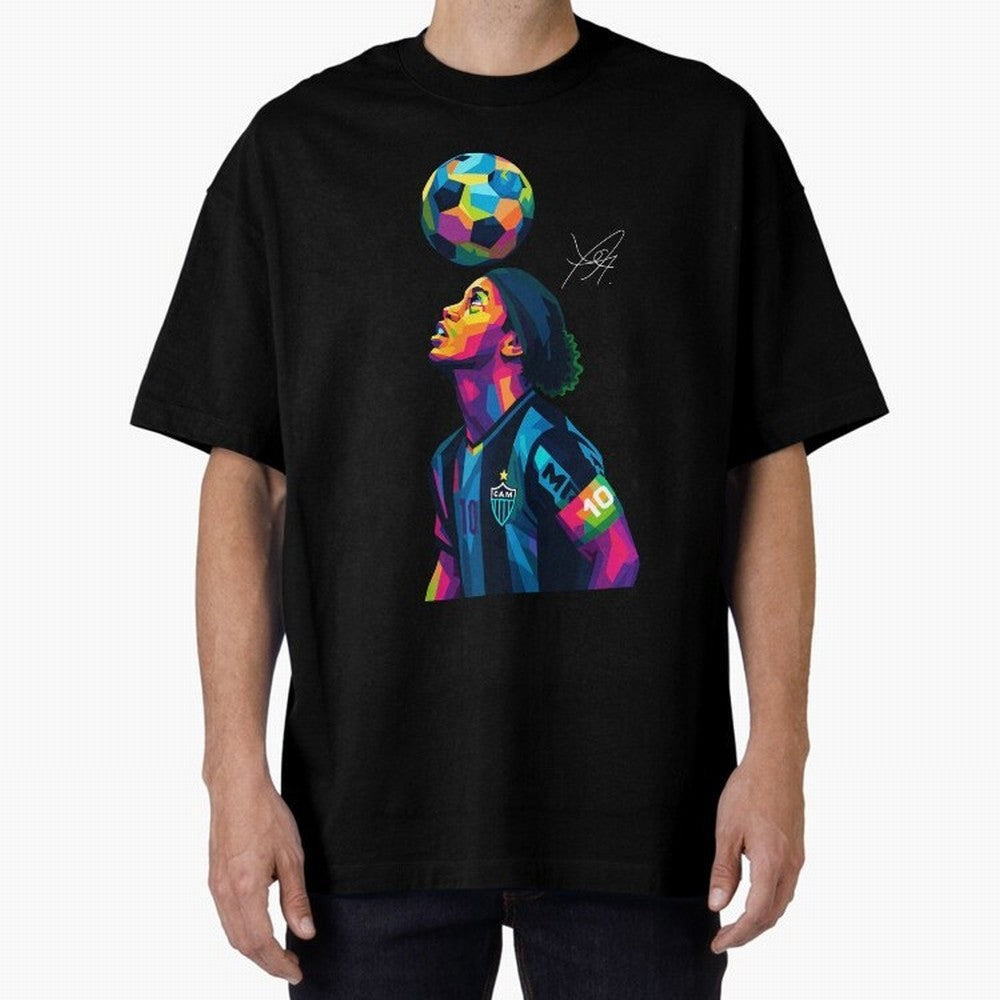 Ronaldinho Wpap Art Oversized T-Shirt Celebrate Fan Favorites in Global Football Passion for FIFA World Cup 2026, Featuring Neymar, Haaland and Cristiano Ronaldo, Portugal, Sports Nostalgia, International Competition, Famous Players and